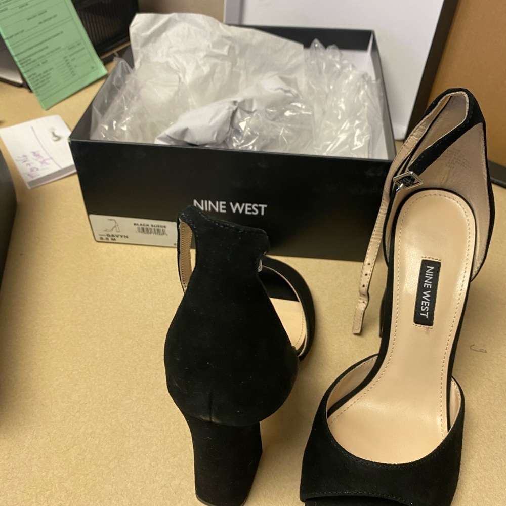 Brand new gorgeous open toe Mary Janes black suede